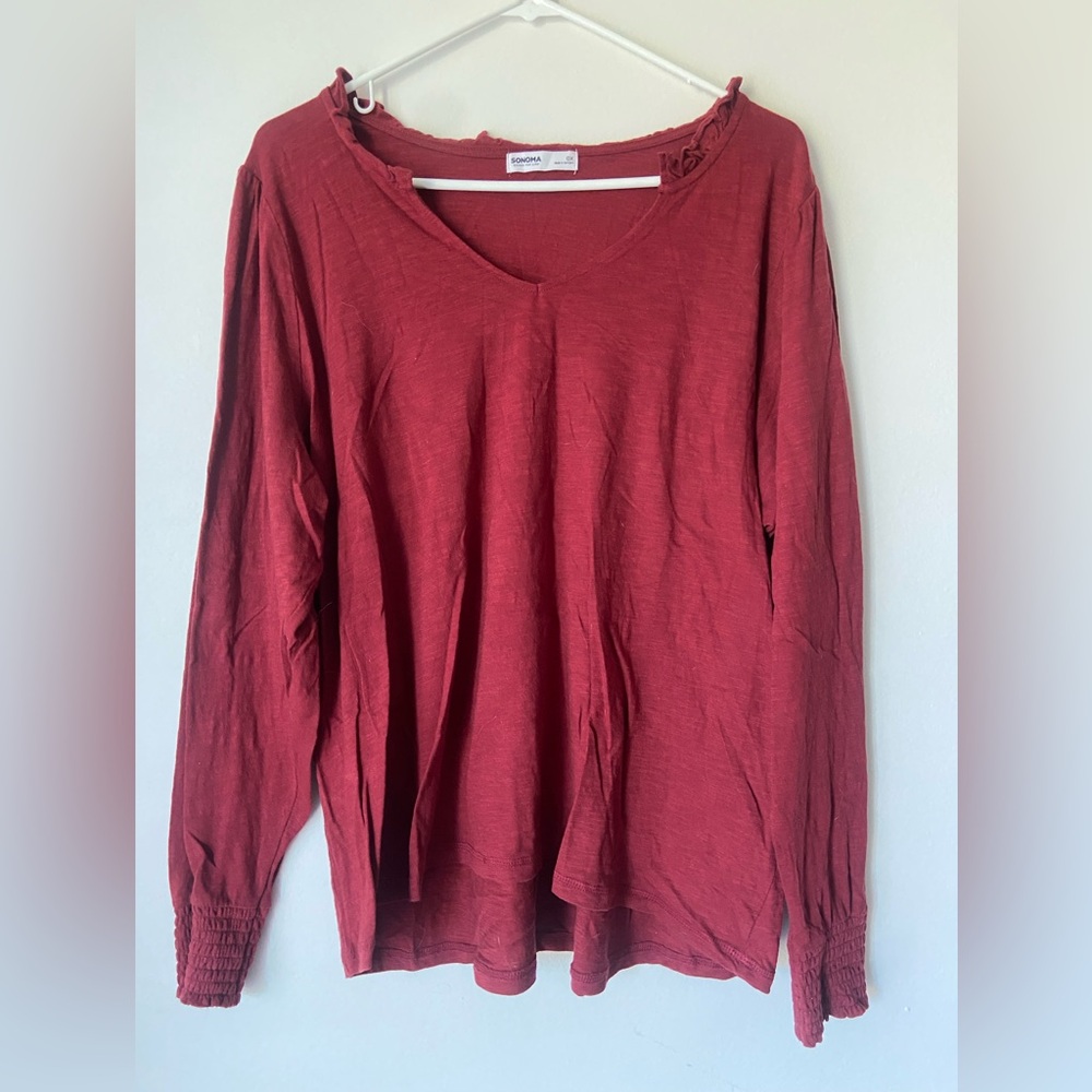 Sonoma Split Neck Knit Long Sleeve Top - Deep Red - Picture 3 of 12